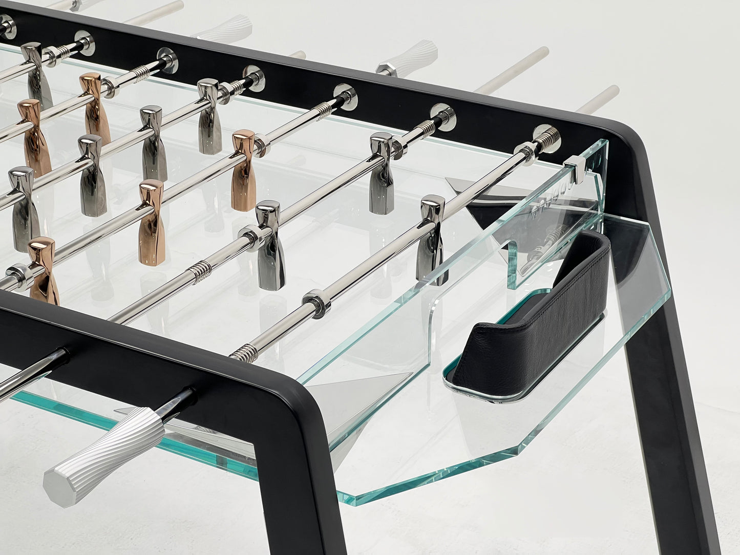 Futbolín de madera maciza y cristal color negro