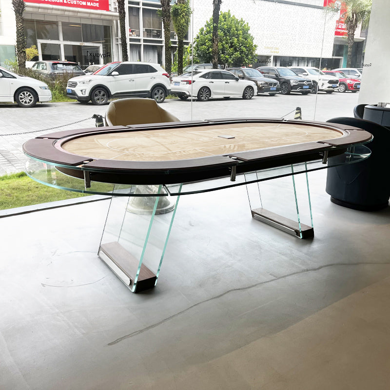 Mesa de póquer/Texas Hold'em ovalada de cristal para 8 personas con portavasos