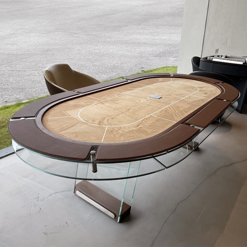 Mesa de póquer/Texas Hold'em ovalada de cristal para 8 personas con portavasos