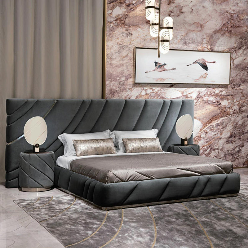 Venta caliente de cama matrimonial acolchada de lujo de tela tamaño queen para dormitorio