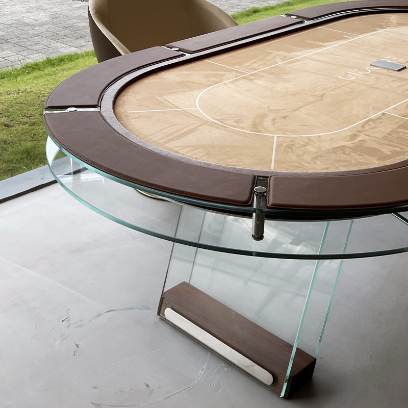 Mesa de póquer/Texas Hold'em ovalada de cristal para 8 personas con portavasos