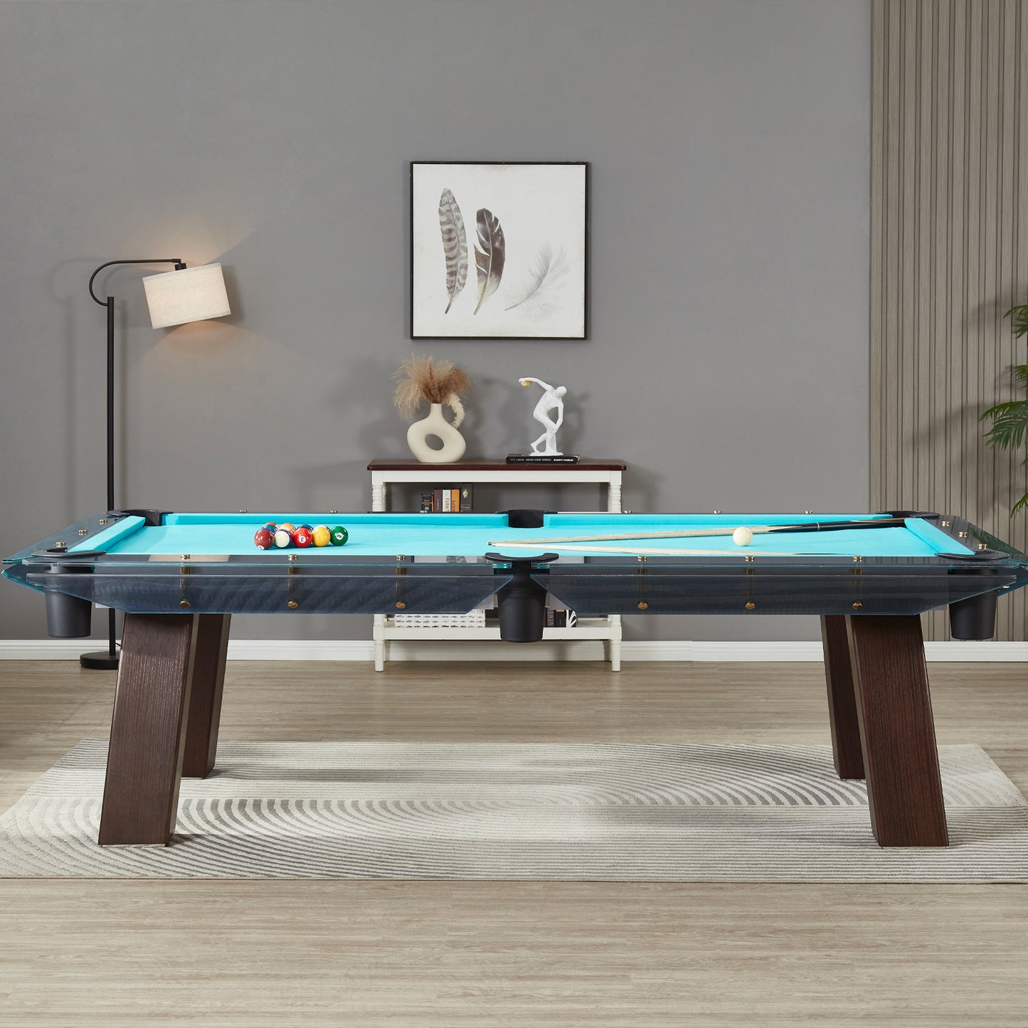 8FT/9FT Blue Wired Glass Pool Table