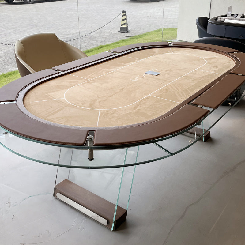 Mesa de póquer/Texas Hold'em ovalada de cristal para 8 personas con portavasos