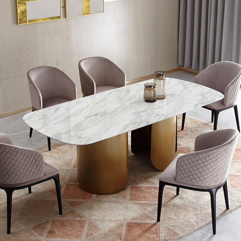 Mesa de comedor de mármol ovalada de acero inoxidable de lujo italiana personalizable
