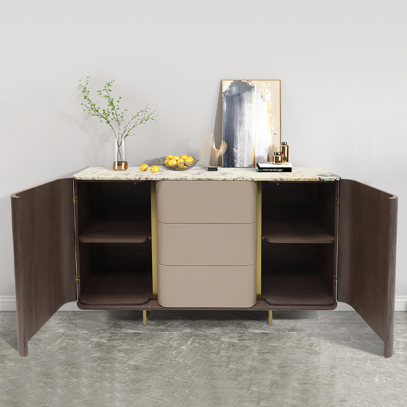 Tablero de mesa de mármol natural con interior de cuero, gabinete de gran capacidad