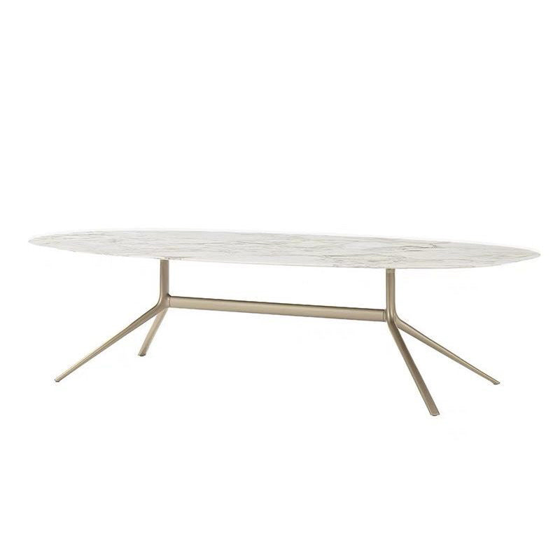 Mesa de comedor sencilla de mármol con marco de acero inoxidable