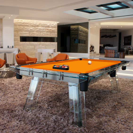 Mesa de billar de cristal color naranja