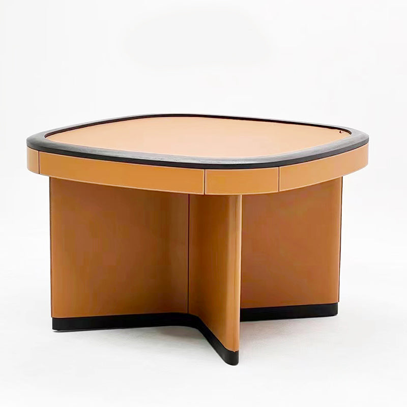 Mesa de mahjong con asiento de cuero color naranja