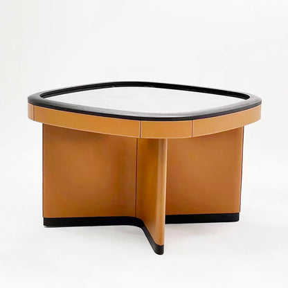 Mesa de mahjong con asiento de cuero color naranja