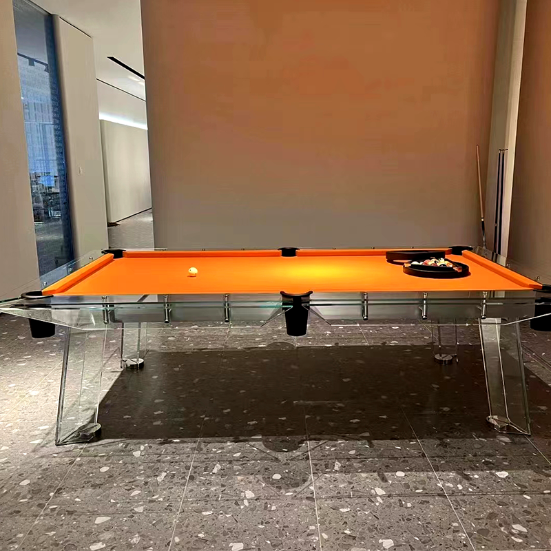 Mesa de billar de cristal color naranja