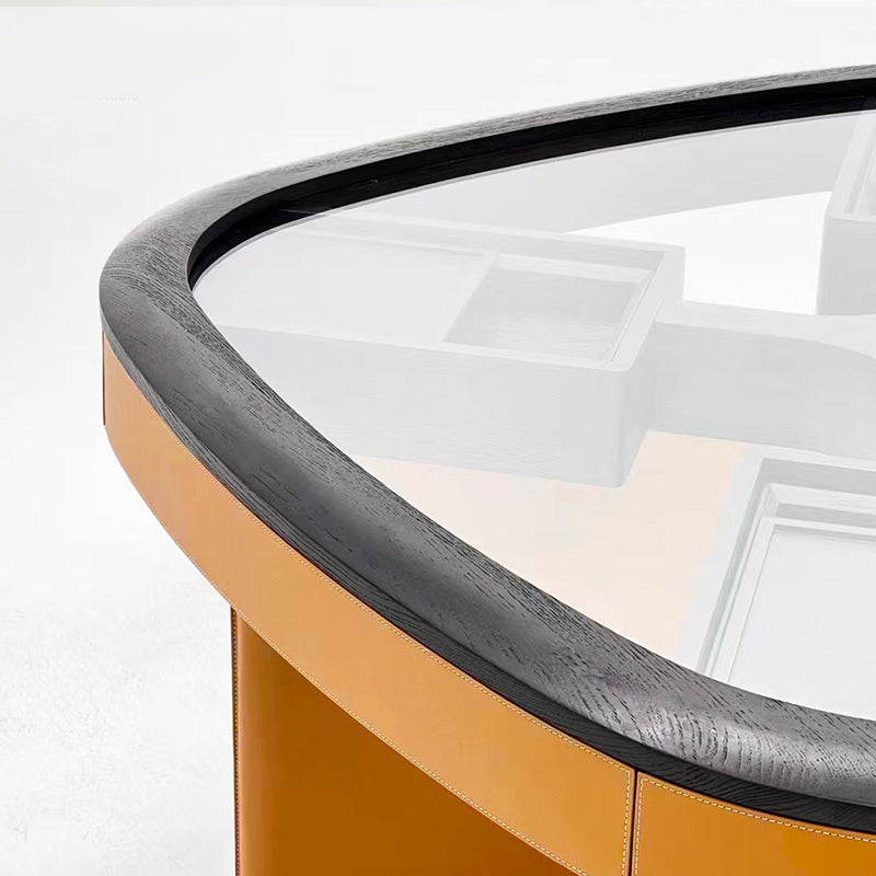 Mesa de mahjong con asiento de cuero color naranja