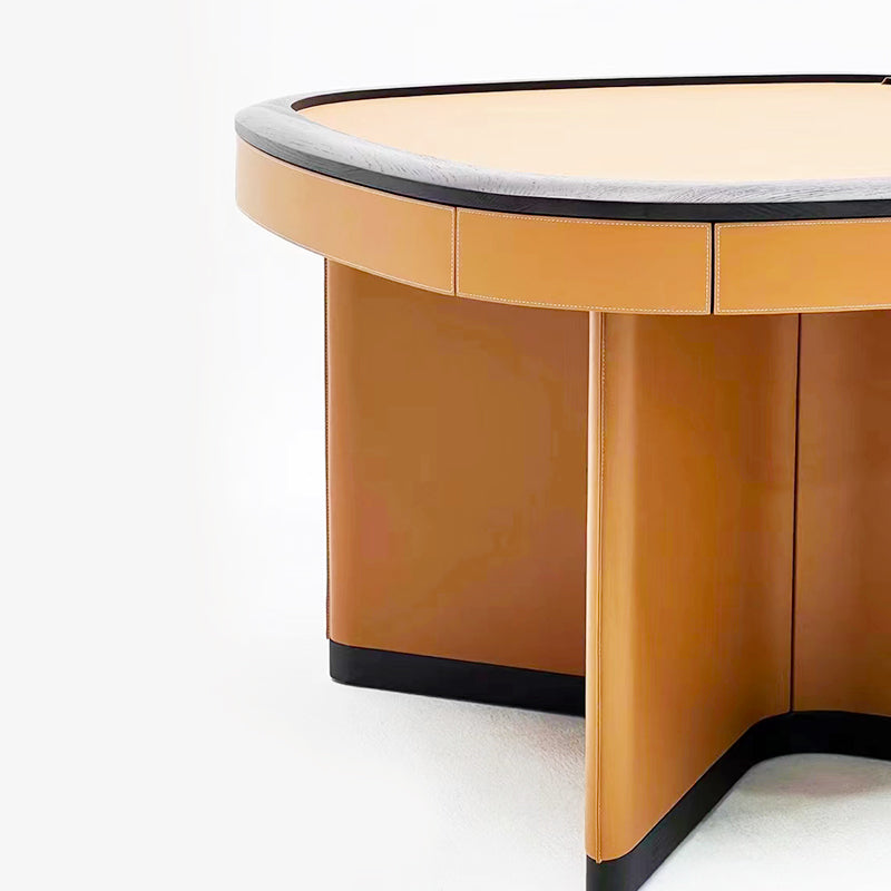 Mesa de mahjong con asiento de cuero color naranja
