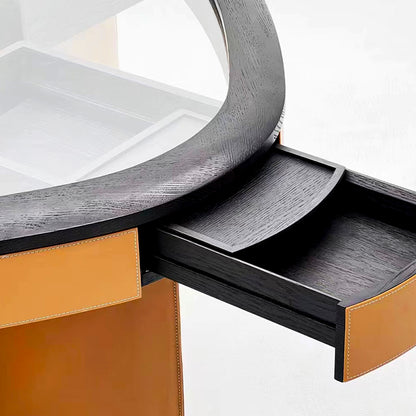 Mesa de mahjong con asiento de cuero color naranja