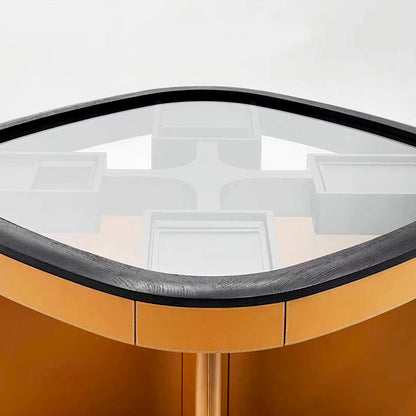 Mesa de mahjong con asiento de cuero color naranja