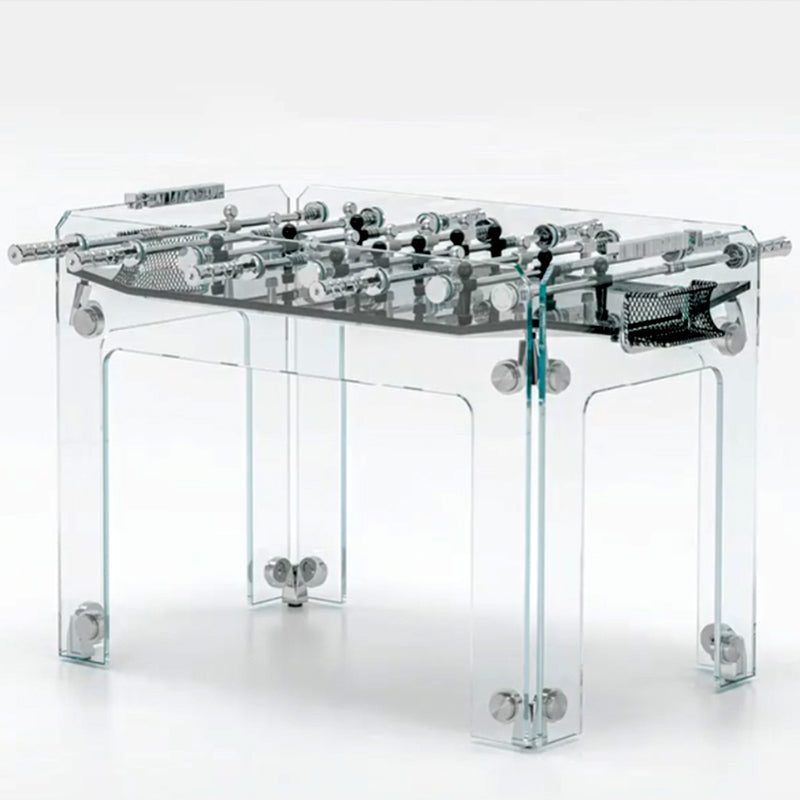 Mesa de fútbol con accesorios de cristal dorado