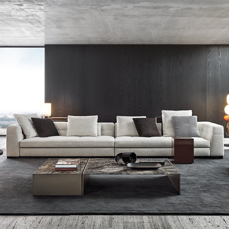 Sofá italiano de cuatro plazas de lujo, ligero y de plumas rectas, de algodón y lino, ideal para apartamentos grandes
