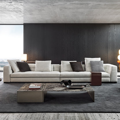 Sofá italiano de cuatro plazas de lujo, ligero y de plumas rectas, de algodón y lino, ideal para apartamentos grandes