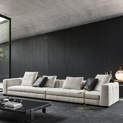 Sofá italiano de cuatro plazas de lujo, ligero y de plumas rectas, de algodón y lino, ideal para apartamentos grandes