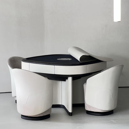 Mesa de mahjong automática de cuatro plazas con asiento de cuero blanco