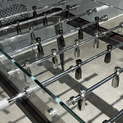Walnut glass soccer table for indoor entertaining