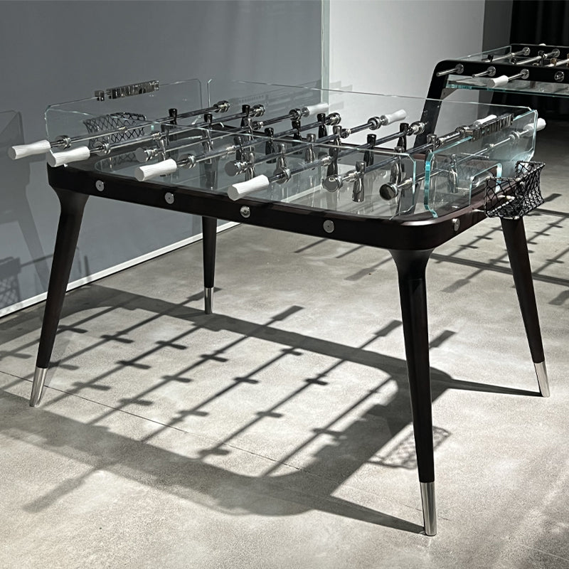 Walnut glass soccer table for indoor entertaining
