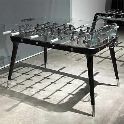 Walnut glass soccer table for indoor entertaining