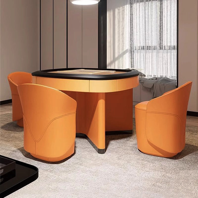Mesa de mahjong con asiento de cuero color naranja