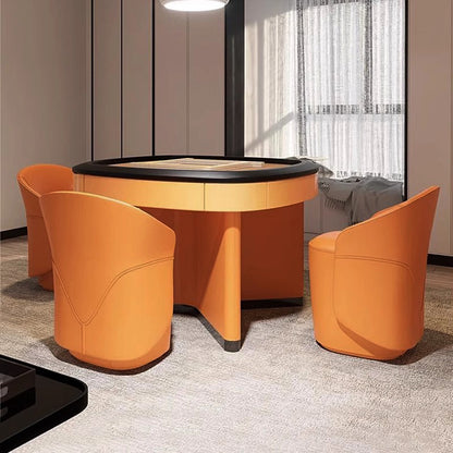 Mesa de mahjong con asiento de cuero color naranja