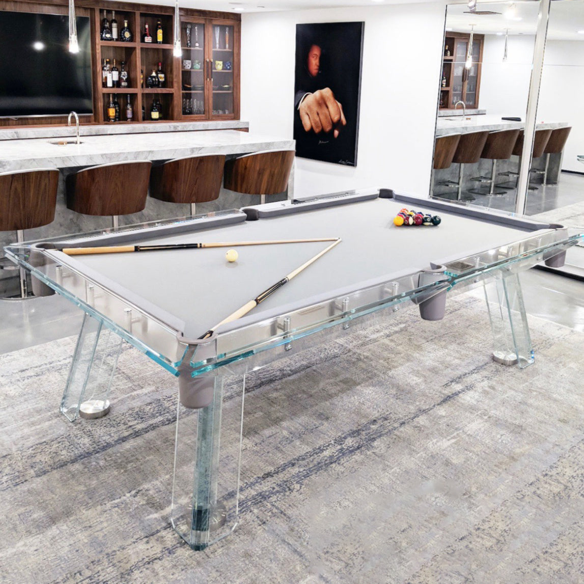 Mesa de billar de cristal multicolor personalizable