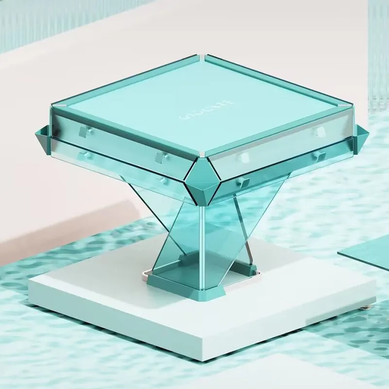 Mesa de mahjong automática de cristal azul