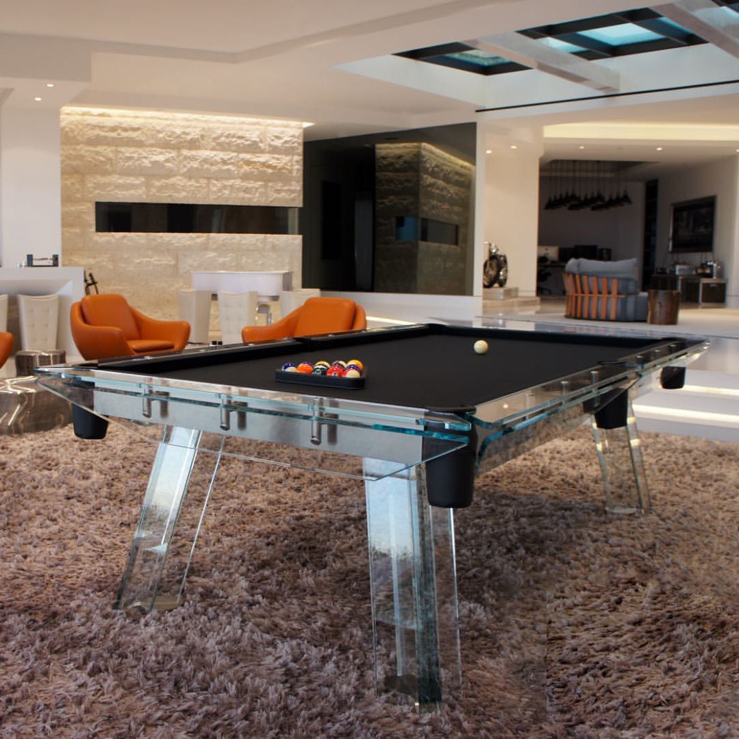 Table de billard en acier inoxydable et verre de 7 pieds, 8 pieds et 9 pieds - Bleu