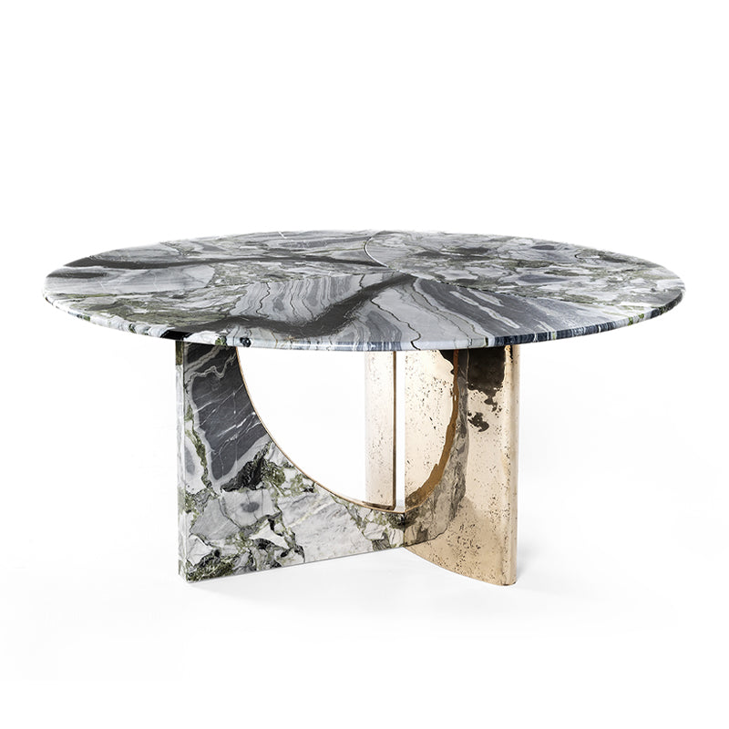 Villa modern Nordic style luxury stone round dining table wave gray natural marble round table