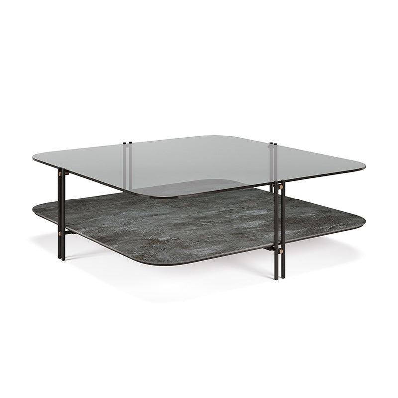 Italian modern double layer coffee table square rock slab/marble glass coffee table