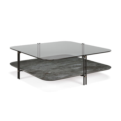 Italian modern double layer coffee table square rock slab/marble glass coffee table