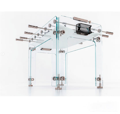 Mesa de fútbol con accesorios de cristal dorado
