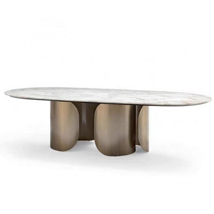 Customizable Italian light luxury stainless steel rock table oval marble dining table