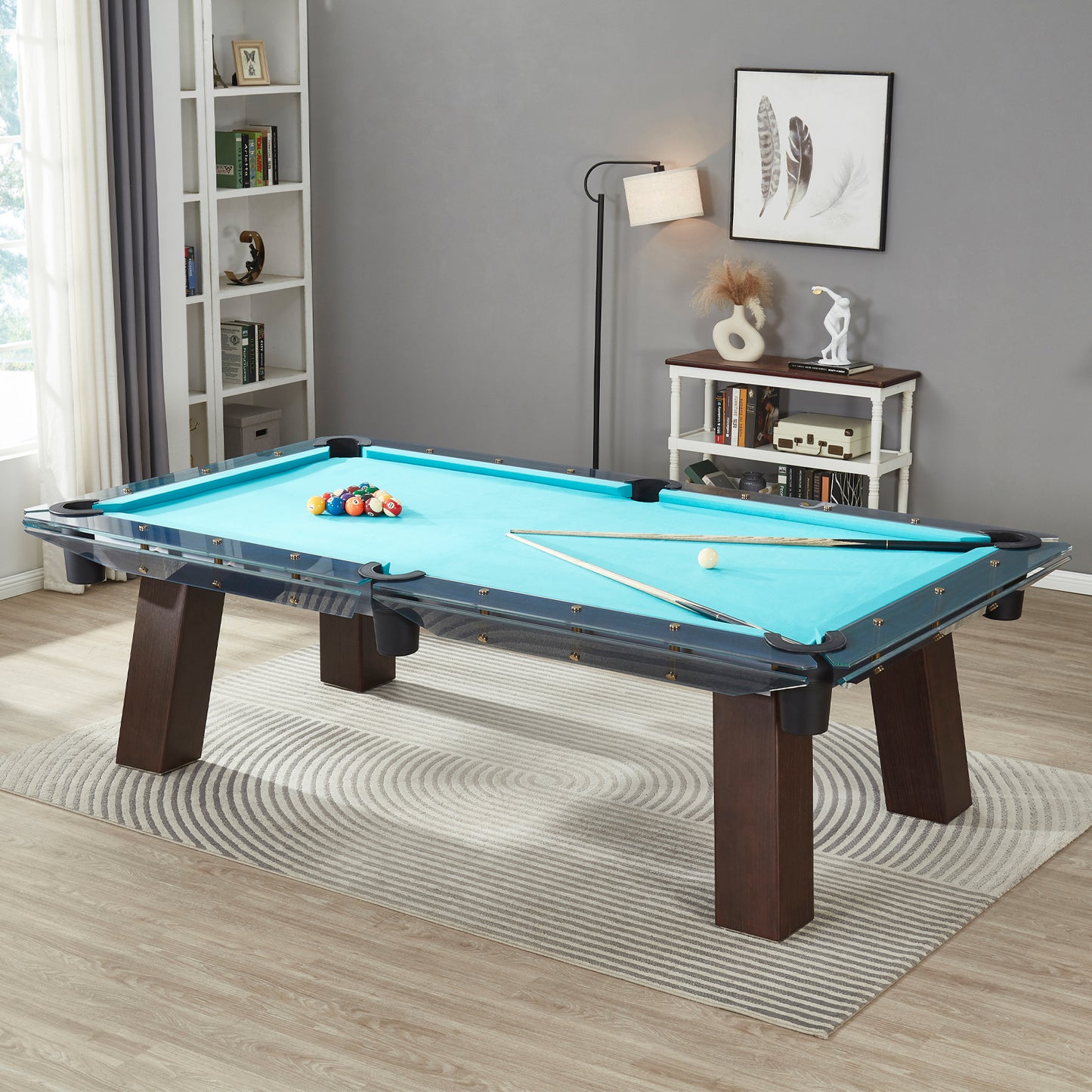 8FT/9FT Blue Wired Glass Pool Table