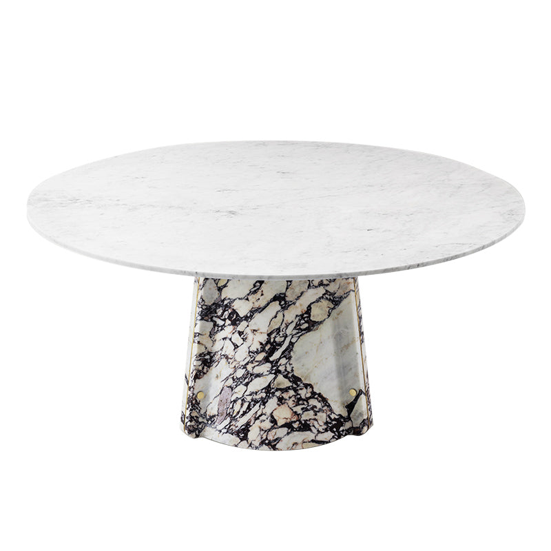 Modern light luxury natural marble/tempered glass round dining table