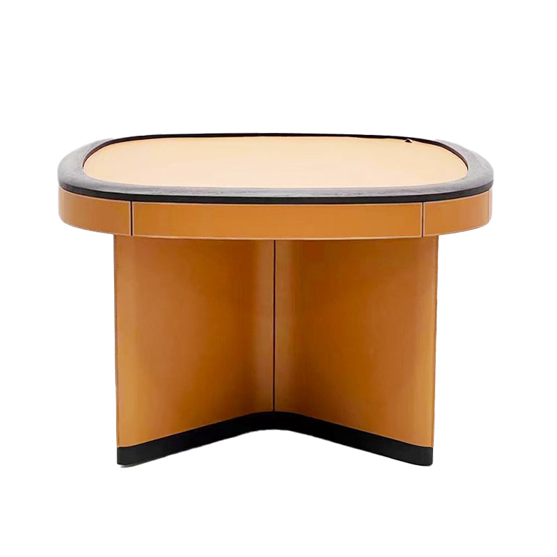 Mesa de mahjong con asiento de cuero color naranja