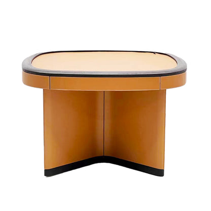 Mesa de mahjong con asiento de cuero color naranja