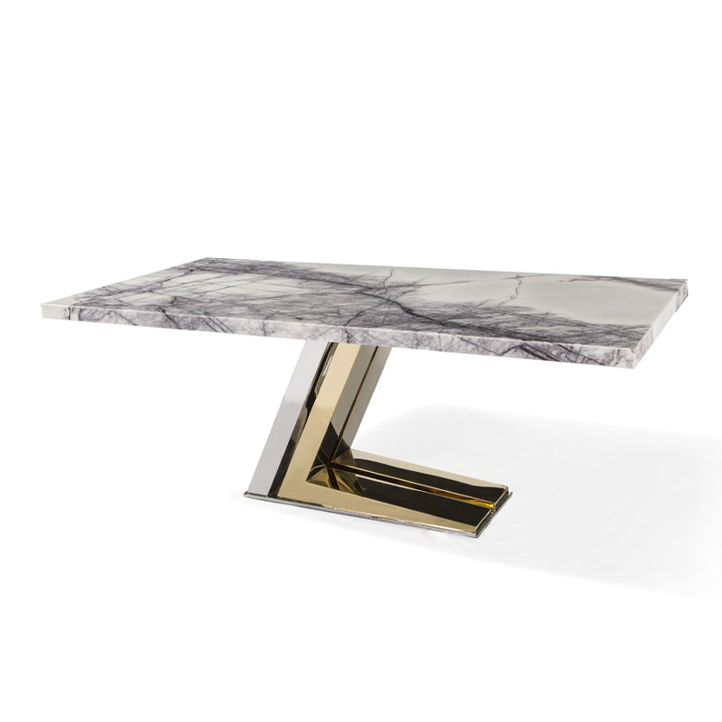 Mesa de comedor sencilla rectangular de mármol de lujo claro