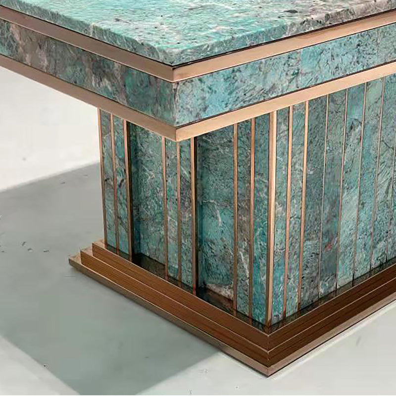 Mesa de comedor de lujo de mármol verde amazónico para hoteles y villas