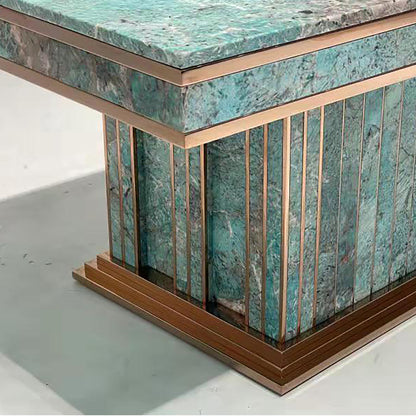 Mesa de comedor de lujo de mármol verde amazónico para hoteles y villas