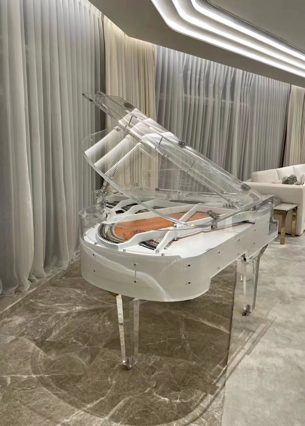 Piano de cola mecánico de acrílico blanco estilo italiano