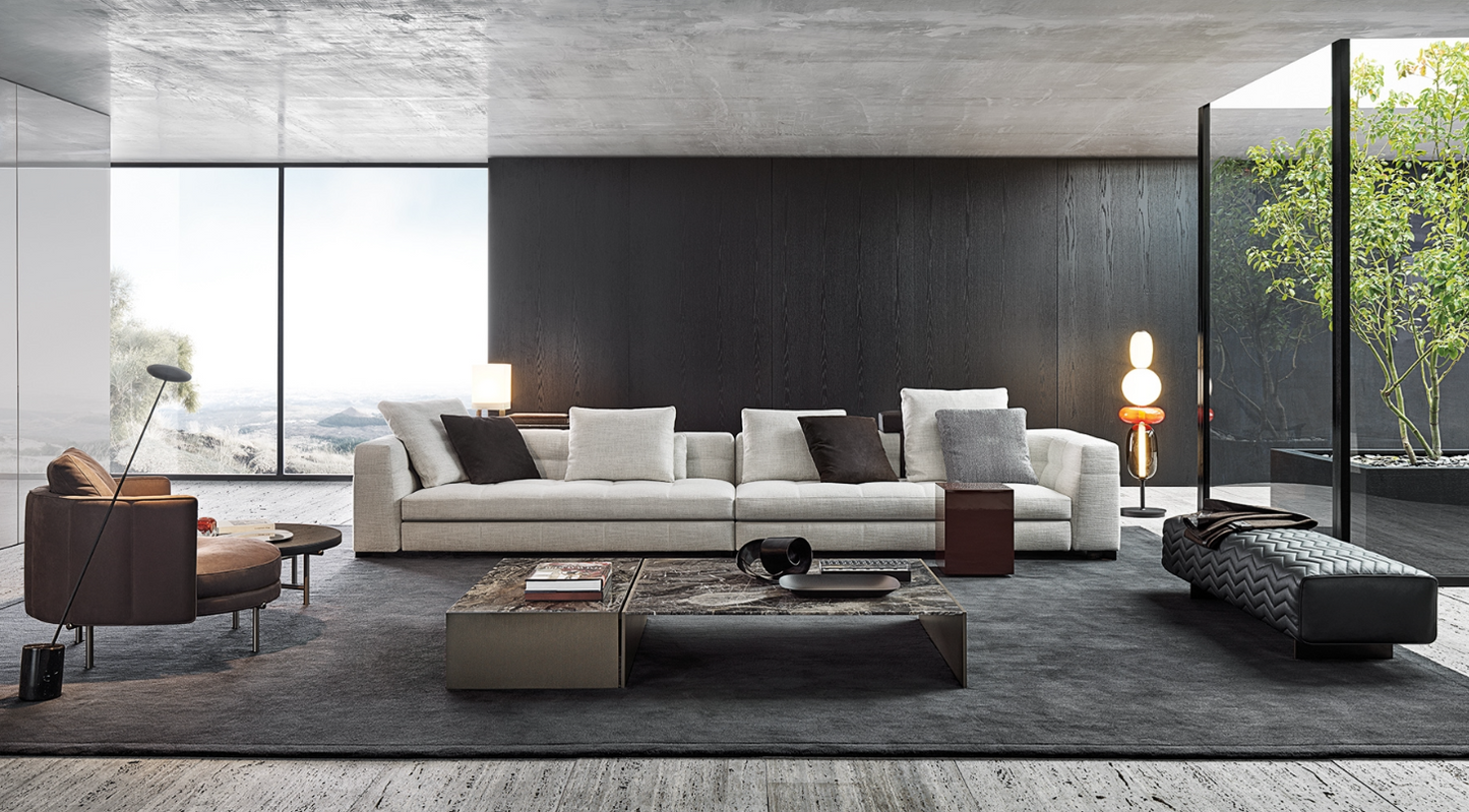 Sofá italiano de cuatro plazas de lujo, ligero y de plumas rectas, de algodón y lino, ideal para apartamentos grandes