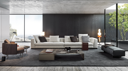 Sofá italiano de cuatro plazas de lujo, ligero y de plumas rectas, de algodón y lino, ideal para apartamentos grandes