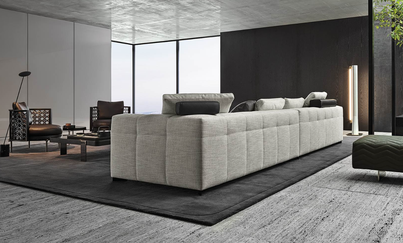 Sofá italiano de cuatro plazas de lujo, ligero y de plumas rectas, de algodón y lino, ideal para apartamentos grandes