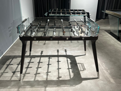 Walnut glass soccer table for indoor entertaining