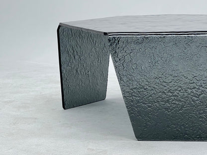 Mesa de centro de vidrio termofusible negro con textura cóncava y convexa forjada, adecuada para sala de estar