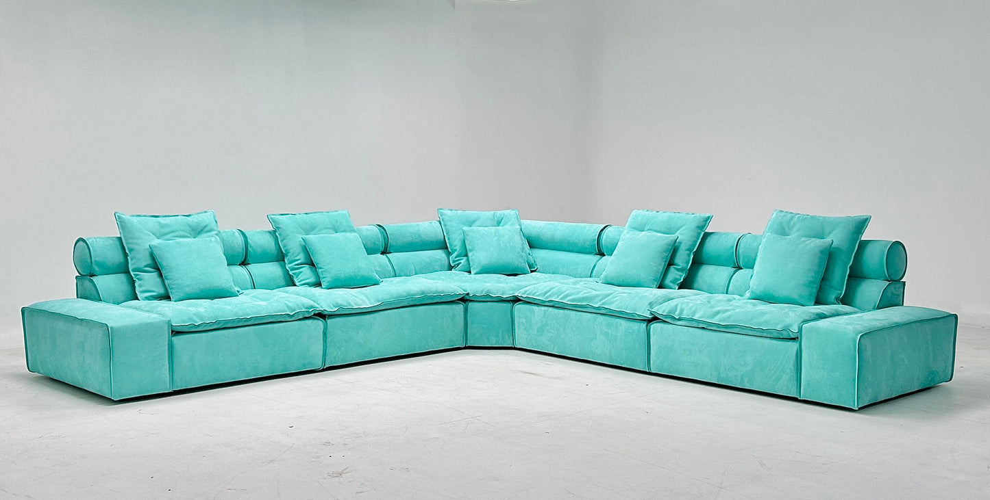 Blue modular sofa soft back sofa living room sofa with pillows